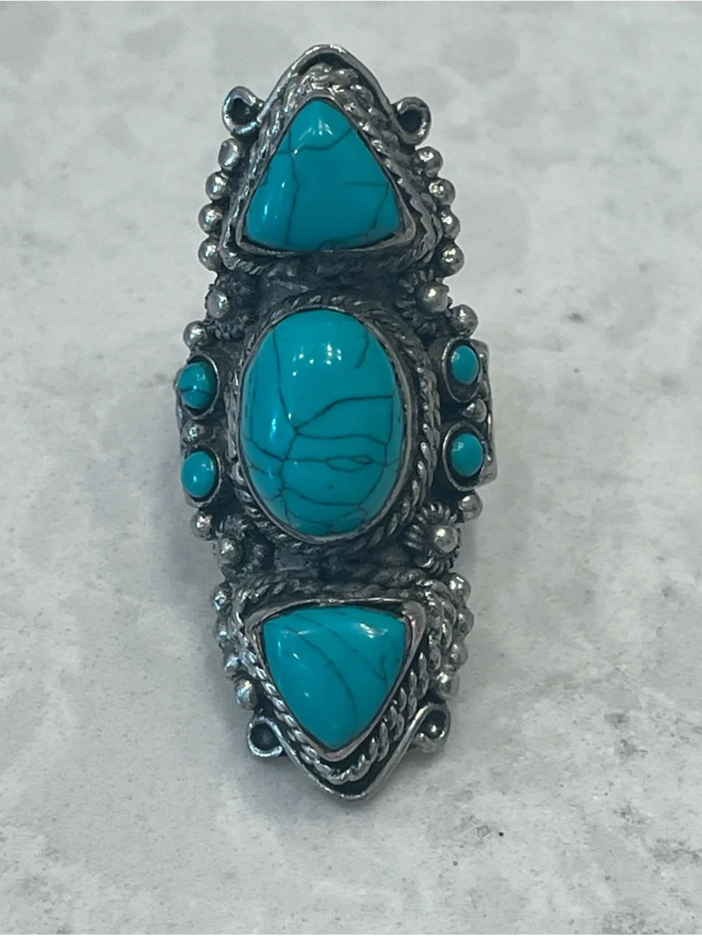 Vintage Style Festival Boho Southwestern Silver Finger Cuff Costume Ring Size 7